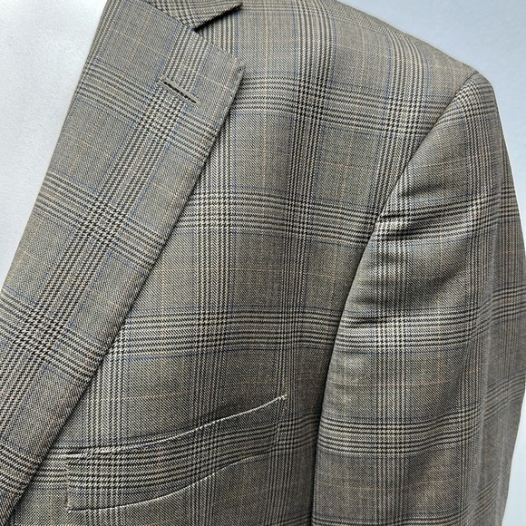 Peter Millar Suit Jacket Blazer Sports Coat Plaid Wool Tan Brown Mens Size 42R - Picture 8 of 11